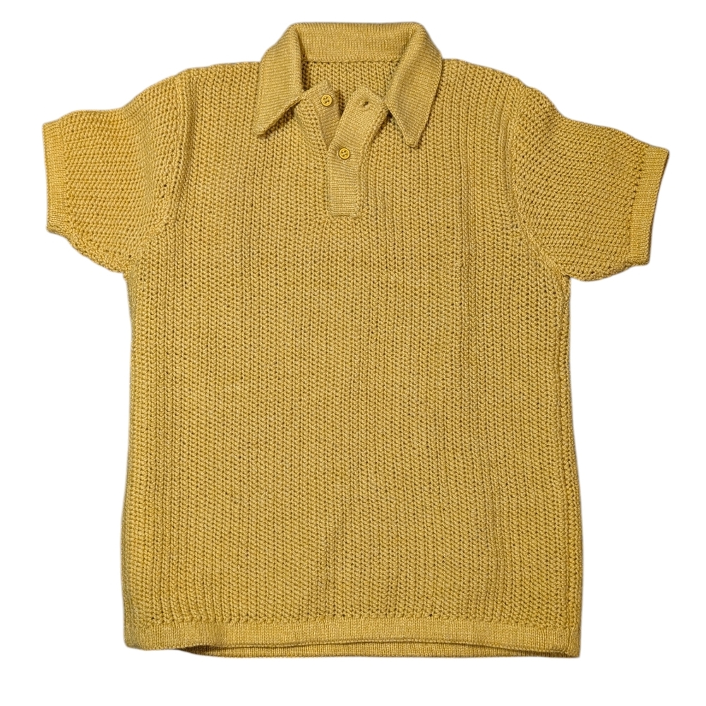 Vintage 60s-70s Yellow Mesh Knit Polo Style Shirt